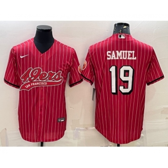 Men's San Francisco 49ers 19 Deebo Samuel Red Pinstripe Color Rush With Patch Cool Base Stitched Baseball Jersey