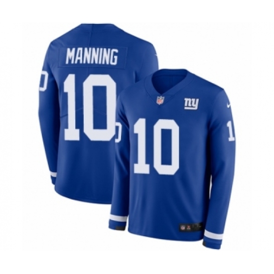 Men's Nike New York Giants 10 Eli Manning Limited Royal Blue Therma Long Sleeve NFL Jersey