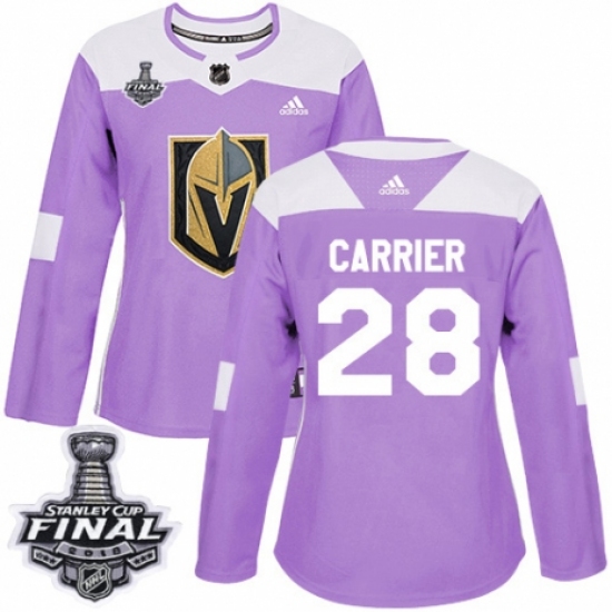 Women's Adidas Vegas Golden Knights 28 William Carrier Authentic Purple Fights Cancer Practice 2018 Stanley Cup Final NHL Jersey