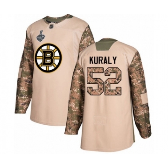 Youth Boston Bruins 52 Sean Kuraly Authentic Camo Veterans Day Practice 2019 Stanley Cup Final Bound Hockey Jersey
