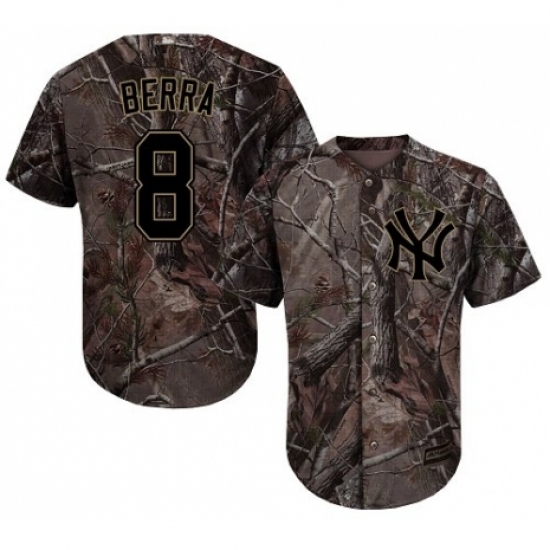 Men's Majestic New York Yankees 8 Yogi Berra Authentic Camo Realtree Collection Flex Base MLB Jersey
