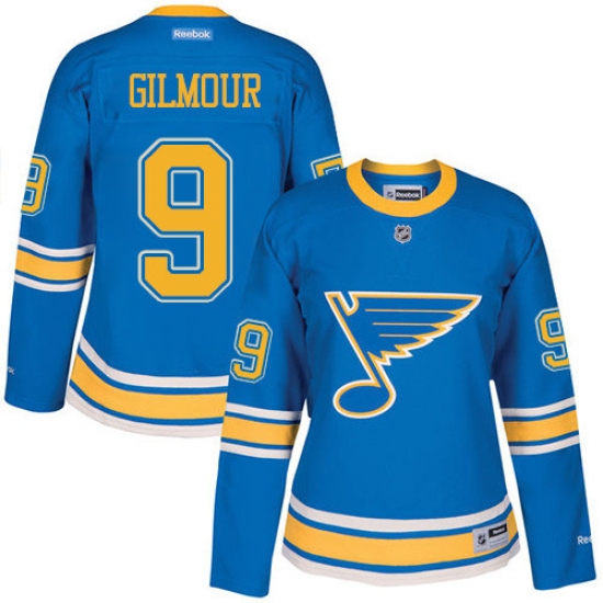 Women's Reebok St. Louis Blues 9 Doug Gilmour Premier Blue 2017 Winter Classic NHL Jersey