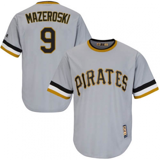 Men's Majestic Pittsburgh Pirates 9 Bill Mazeroski Replica Grey Cooperstown Throwback MLB Jersey