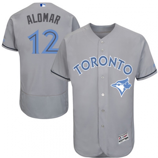 Men's Majestic Toronto Blue Jays 12 Roberto Alomar Authentic Gray 2016 Father's Day Fashion Flex Base MLB Jersey