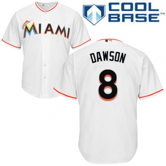 Youth Majestic Miami Marlins 8 Andre Dawson Authentic White Home Cool Base MLB Jersey