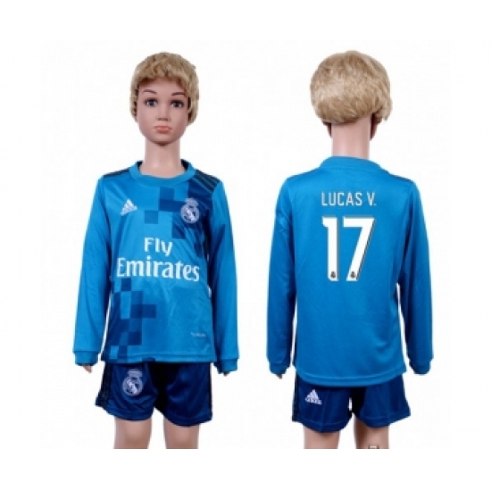 Real Madrid 17 Lucas V. Sec Away Long Sleeves Kid Soccer Club Jersey