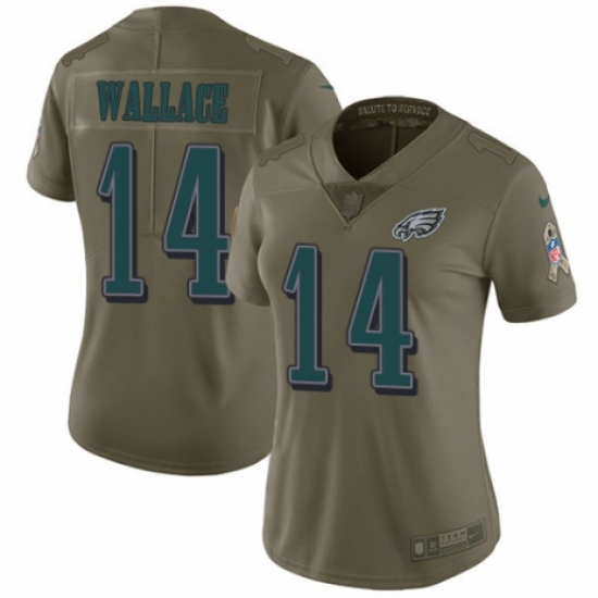 Women's Nike Philadelphia Eagles 14 Mike Wallace Limited Olive 2017 Salute to Service NFL Jersey