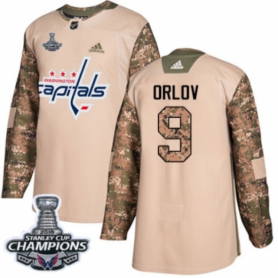 Youth Adidas Washington Capitals 9 Dmitry Orlov Authentic Camo Veterans Day Practice 2018 Stanley Cup Final Champions NHL Jersey