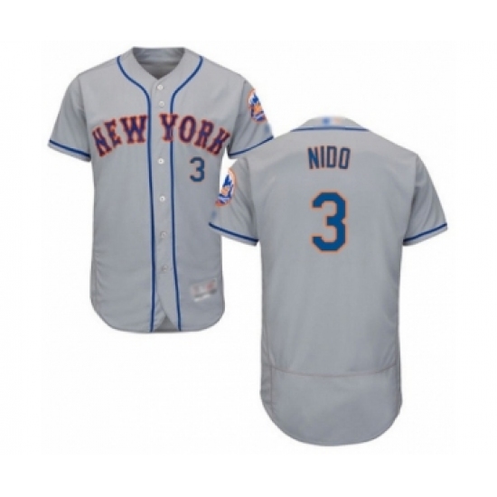 Men's New York Mets 3 Tomas Nido Grey Road Flex Base Authentic Collection Baseball Player Jersey
