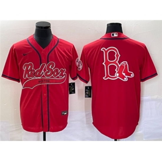 Men's Boston Red Sox Red Team Big Logo Cool Base Stitched Baseball Jersey