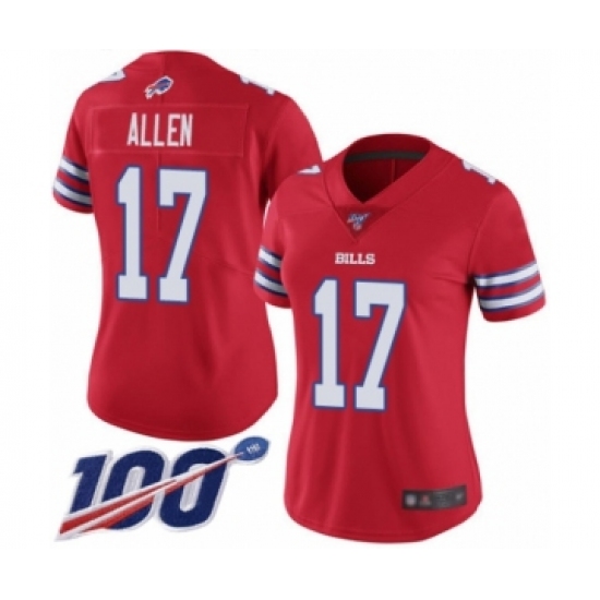 Women's Nike Buffalo Bills 17 Josh Allen Limited Red Rush Vapor Untouchable 100th Season NFL Jersey