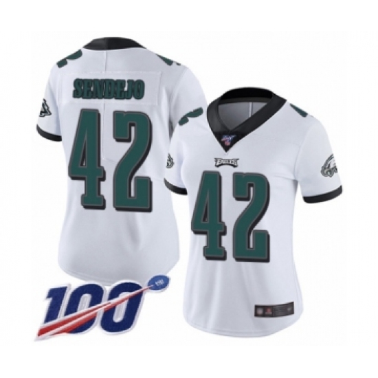 Women's Philadelphia Eagles 42 Andrew Sendejo White Vapor Untouchable Limited Player 100th Season Football Jersey