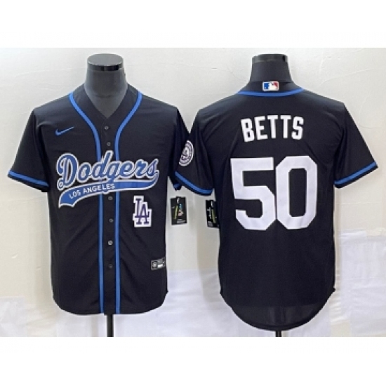 Men's Los Angeles Dodgers 50 Mookie Betts Black Cool Base Stitched Baseball Jersey1
