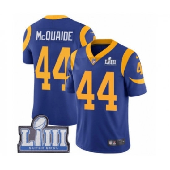Men's Nike Los Angeles Rams 44 Jacob McQuaide Royal Blue Alternate Vapor Untouchable Limited Player Super Bowl LIII Bound NFL Jersey