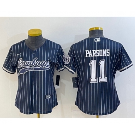 Women's Dallas Cowboys 11 Micah Parsons Navy Blue Pinstripe With Patch Cool Base Stitched Baseball Jersey