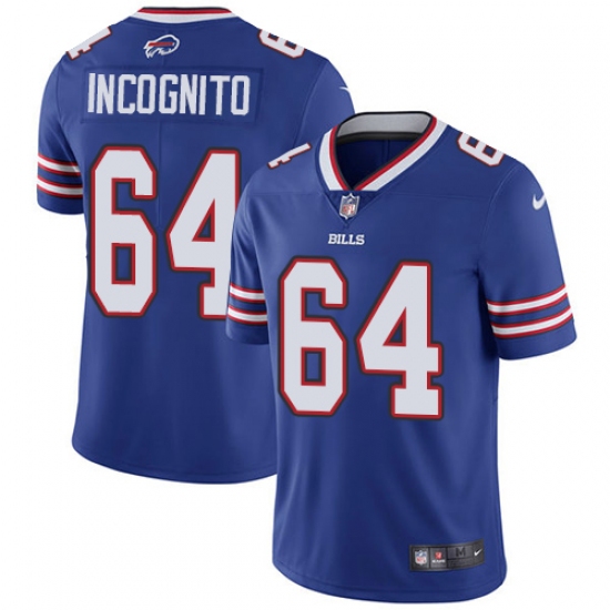 Men's Nike Buffalo Bills 64 Richie Incognito Royal Blue Team Color Vapor Untouchable Limited Player NFL Jersey