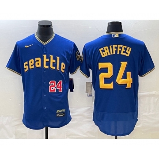 Men's Seattle Mariners 24 Ken Griffey Number Blue 2023 City Connect Flex Base Stitched Jersey