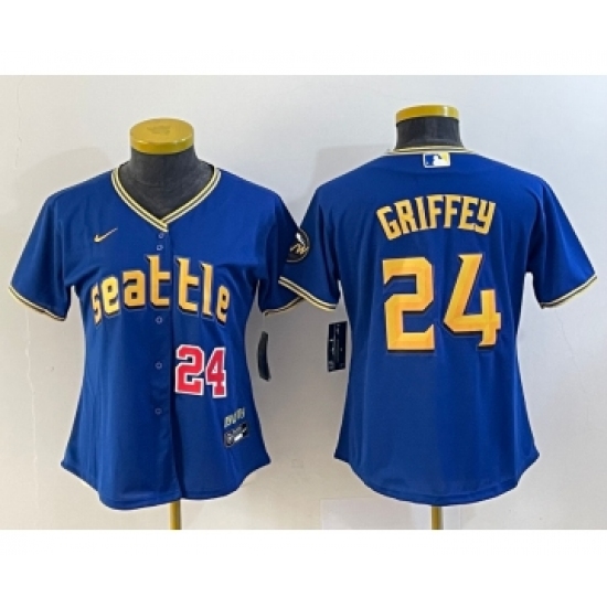 Women's Seattle Mariners 24 Ken Griffey Number Blue 2023 City Connect Cool Base Stitched Jersey