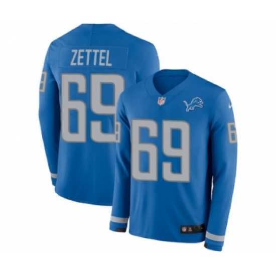 Youth Nike Detroit Lions 69 Anthony Zettel Limited Blue Therma Long Sleeve NFL Jersey
