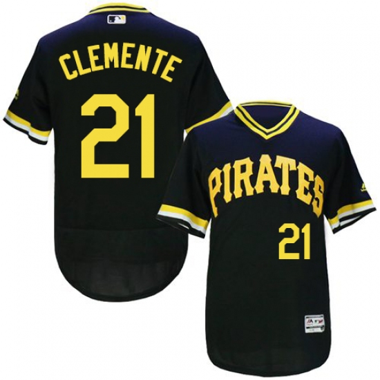 Men's Majestic Pittsburgh Pirates 21 Roberto Clemente Black Flexbase Authentic Collection Cooperstown MLB Jersey