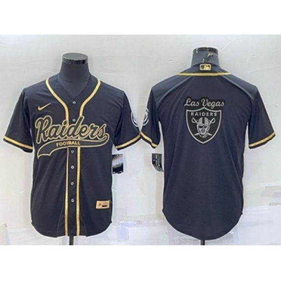 Men's Las Vegas Raiders Black Gold Team Big Logo With Patch Cool Base Stitched Baseball Jersey