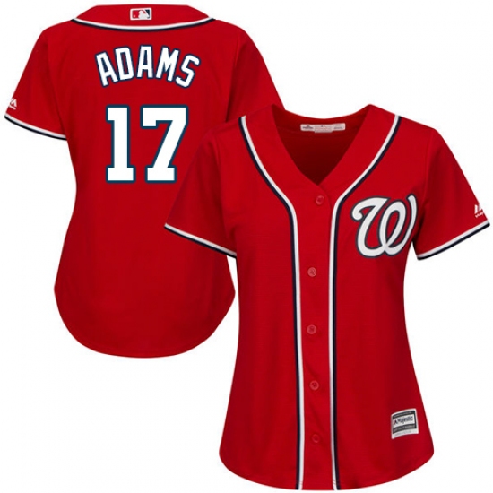 Women's Majestic Washington Nationals 17 Matt Adams Authentic Red Alternate 1 Cool Base MLB Jersey