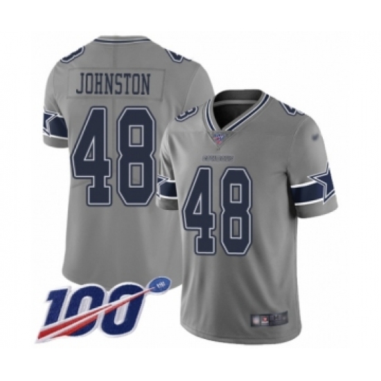 Men's Dallas Cowboys 48 Daryl Johnston Limited Gray Inverted Legend 100th Season Football Jersey