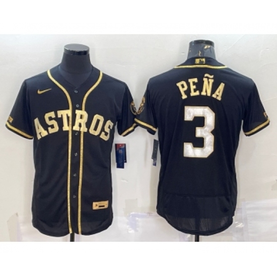 Men's Houston Astros 3 Jeremy Pena Black Gold Flex Base Stitched Jerseys