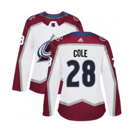 Women's Adidas Colorado Avalanche 28 Ian Cole Authentic White Away NHL Jersey