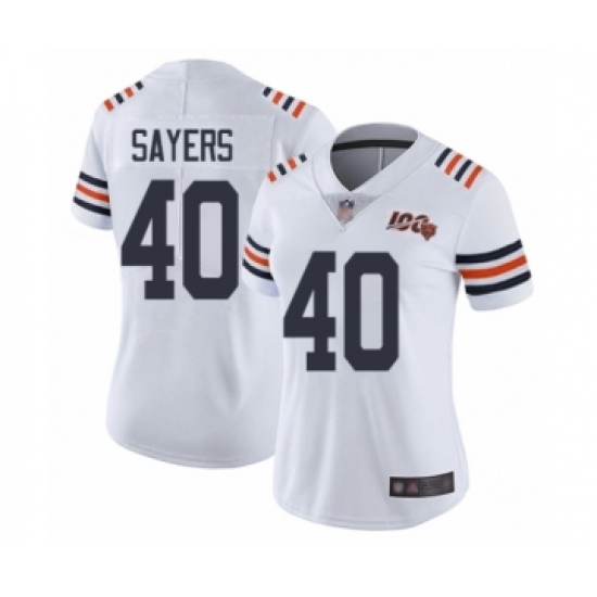 Women's Chicago Bears 40 Gale Sayers White 100th Season Limited Football Jersey