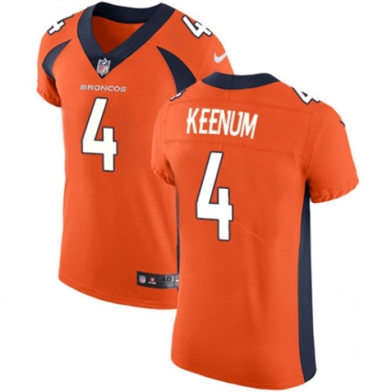 Men's Nike Denver Broncos 4 Case Keenum Orange Team Color Vapor Untouchable Elite Player NFL Jersey