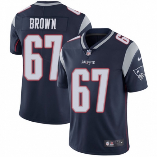 Men's Nike New England Patriots 67 Trent Brown Navy Blue Team Color Vapor Untouchable Limited Player NFL Jersey