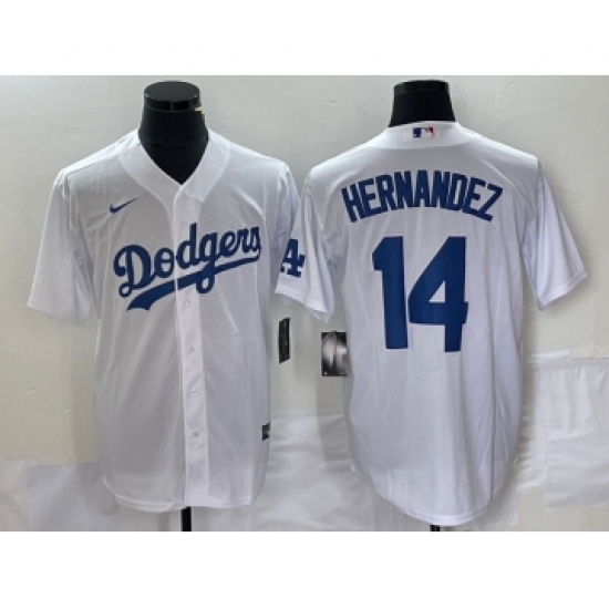 Men's Nike Los Angeles Dodgers 14 Enrique Hernandez White Stitched Cool Base Jersey