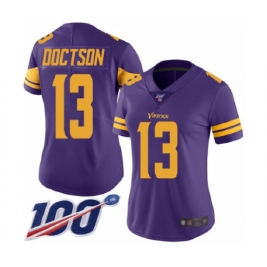 Women's Minnesota Vikings 13 Josh Doctson Limited Purple Rush Vapor Untouchable 100th Season Football Jersey