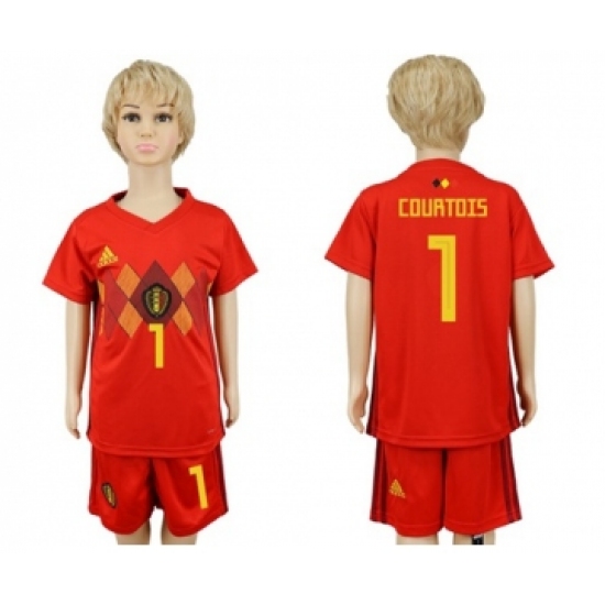 Belgium 1 Courtois Red Home Kid Soccer Country Jersey