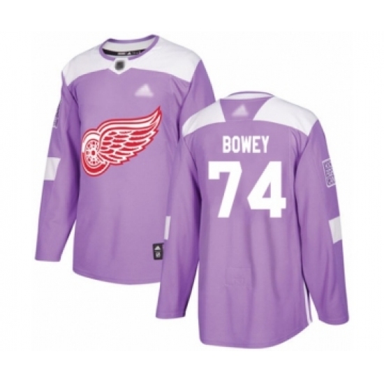 Men's Detroit Red Wings 74 Madison Bowey Authentic Purple Fights Cancer Practice Hockey Jersey