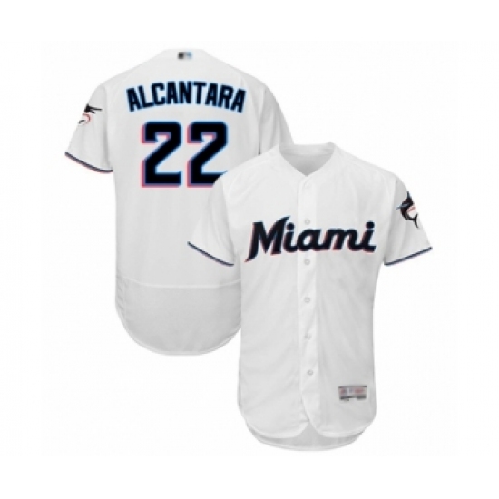 Men's Miami Marlins 22 Sandy Alcantara White Home Flex Base Authentic Collection Baseball Jersey
