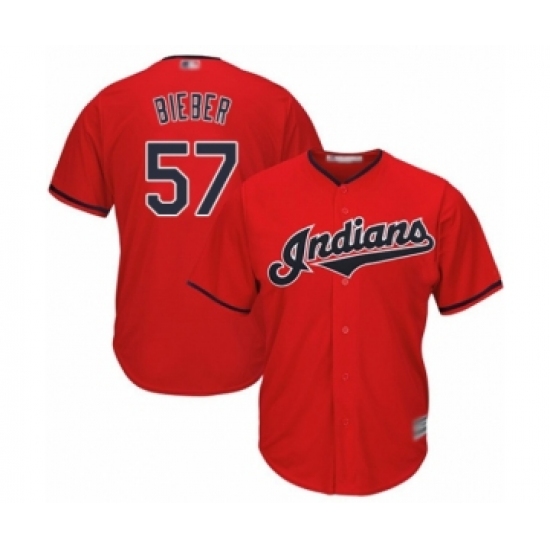 Youth Cleveland Indians 57 Shane Bieber Authentic Scarlet Alternate 2 Cool Base Baseball Jersey