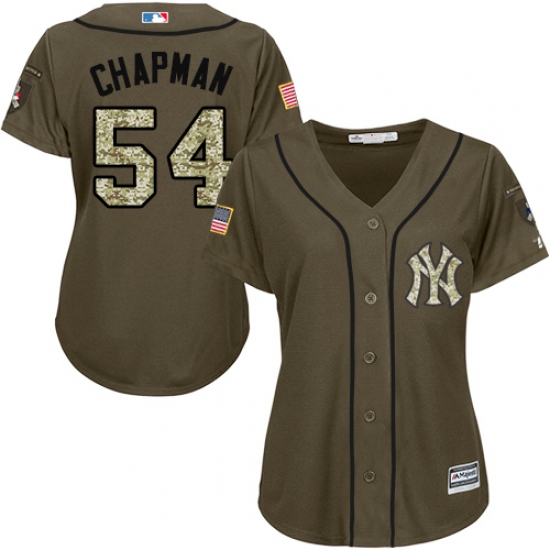 Women's Majestic New York Yankees 54 Aroldis Chapman Replica Green Salute to Service MLB Jersey