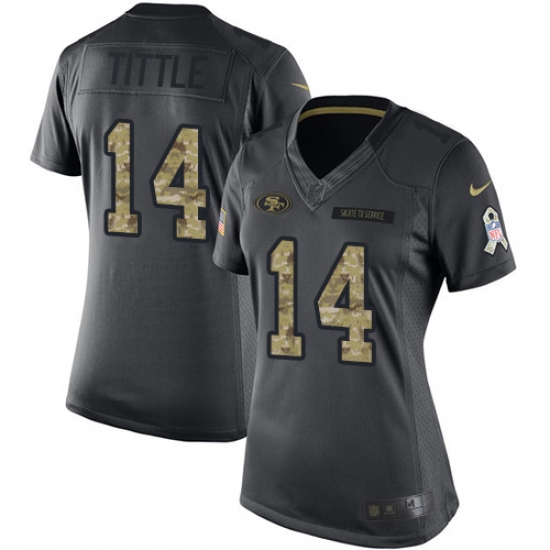 Women's Nike San Francisco 49ers 14 Y.A. Tittle Limited Black 2016 Salute to Service NFL Jersey