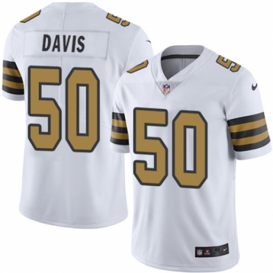 Men's Nike New Orleans Saints 50 DeMario Davis Limited White Rush Vapor Untouchable NFL Jersey