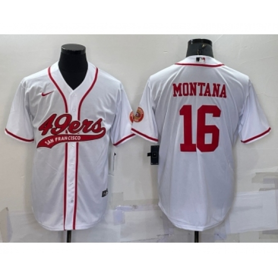 Men's San Francisco 49ers 16 Joe Montana White With Patch Cool Base Stitched Baseball Jersey
