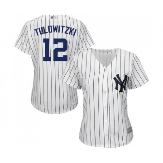 Women's New York Yankees 12 Troy Tulowitzki Authentic White Home Baseball Jersey