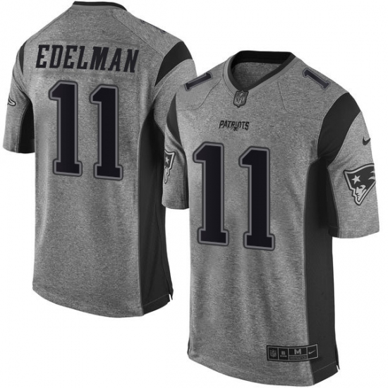 Men's Nike New England Patriots 11 Julian Edelman Limited Gray Gridiron NFL Jersey
