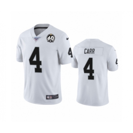 Men's Oakland Raiders 4 Derek Carr White 60th Anniversary Vapor Untouchable Limited Player 100th Season Football Jersey