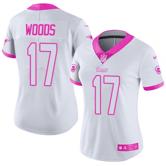 Women's Nike Los Angeles Rams 17 Robert Woods Limited White/Pink Rush Fashion NFL Jersey