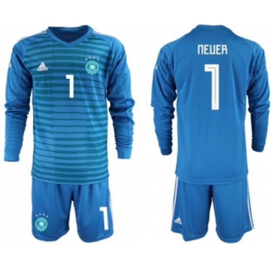 Germany 1 Neuer Blue Goalkeeper Long Sleeves Soccer Country Jersey
