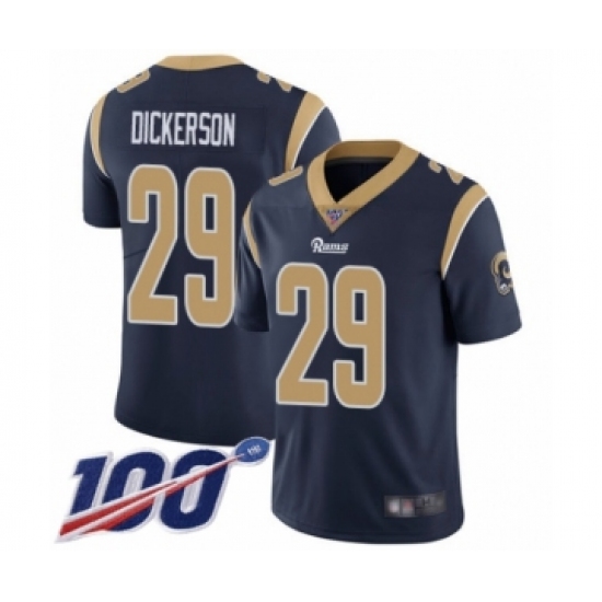 Men's Los Angeles Rams 29 Eric Dickerson Navy Blue Team Color Vapor Untouchable Limited Player 100th Season Football Jersey