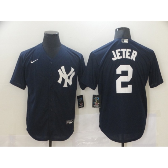 Men's New York Yankees 2 Derek Jeter Authentic Navy Blue Nike MLB Jersey