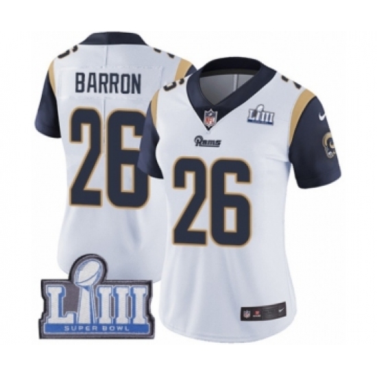 Women's Nike Los Angeles Rams 26 Mark Barron White Vapor Untouchable Limited Player Super Bowl LIII Bound NFL Jersey